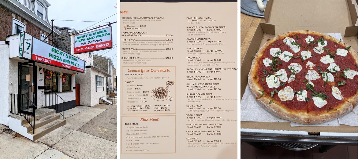 Ricky & Maria Pizza and Pasta Menu