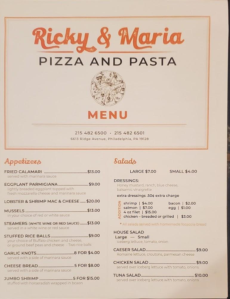 Ricky & Maria Pizza and Pasta Menu image 3
